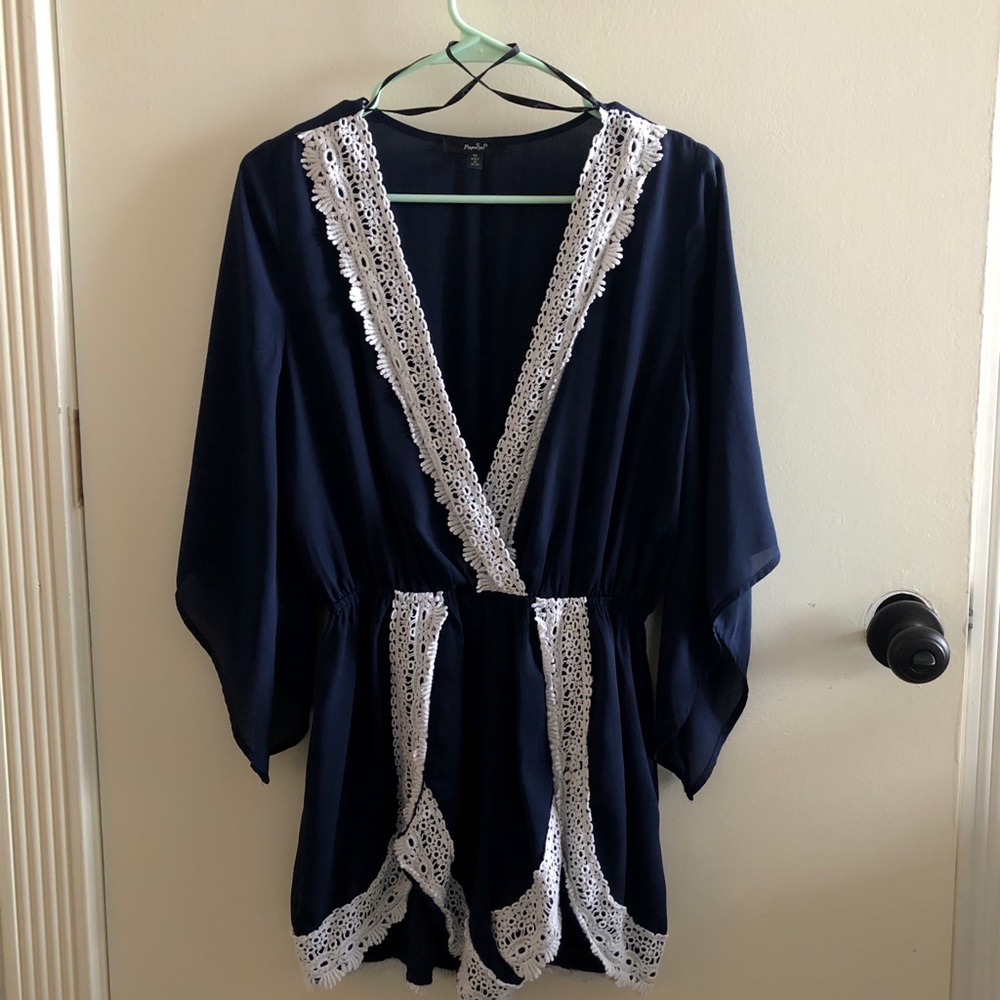 Deep V-Neck Lace Trimmed Romper